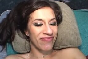 Monica's filthy mouth and tight pussy get a rough gangbang from a hung stud