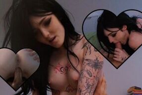 Hot goth babe gets her ass fingered & mouth fucked until she cums hard