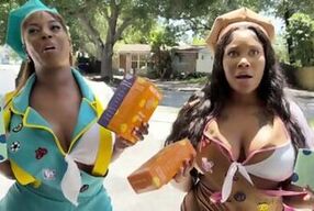 Watch these two horny ebony MILFs share a big dick in a wild threesome