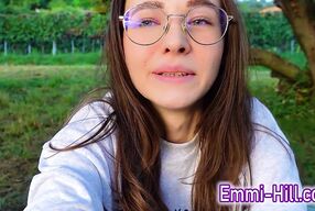 ALONE? Outside on the fields i presnet my huge labia teen pussy and clit