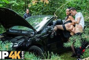 MATURE4K. Brunette on high heels seduced a young guy in the woods and fucked in public