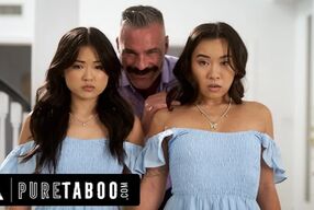PURE TABOO Asian Stepsisters Lulu Chu & Kimmy Kimm Fulfill Their Stepdad's Doppelganger Fantasy