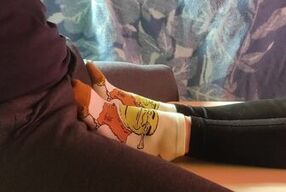 Giving sockjob and he cums on my socks