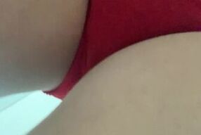 Taking off panties showing heart shaped anal plug while rubbing