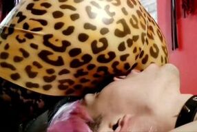 Dominatrix Nika sits her latex booty on the face of a fenized sissy man. Ass worship.