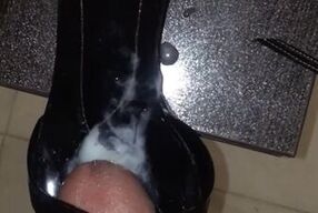 Fuck Shiny Black Platform Heels and Cum in Shoe