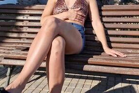 On a bench in a park in the Canary Islands I flash my tits