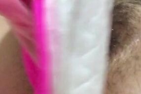 Very hairy wet pussy! Pussy fucking with a pad. Dirty talk, pussy leaking during ovulation