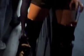 The 'Wild Corner' in HI Ibiza! Hot babe showing her big boob's in public club