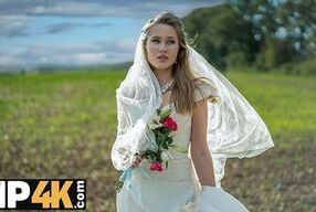 BRIDE4K. Threesome with sexy teen bride with natural tits in the car