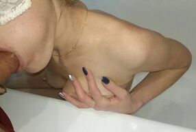 Kinky young milf in face mask try to take all his cum in bath