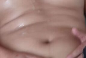 Mutual masturbation with stepson, I give him a handjob and receive a big cumshot, full of cum all ov