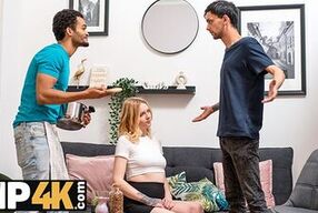 CUCK4K. Pregnant blonde with natural tits is enjoying stranger's cock in front of her husband