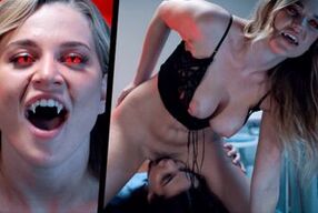Blonde Vampire Femme Fatale Blake Blossom Preys on Brunette Babe Rissa May - Scisorring Lesbian Action