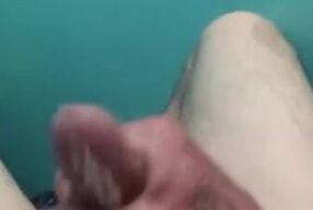 Husband stroking his fat cock for me and cumming