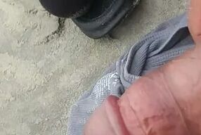 Stroking my bbc at Blacks Beach