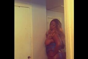 Ebony BBW Huge Ass and Tits Oiled Up and Sucking the life out of dildo